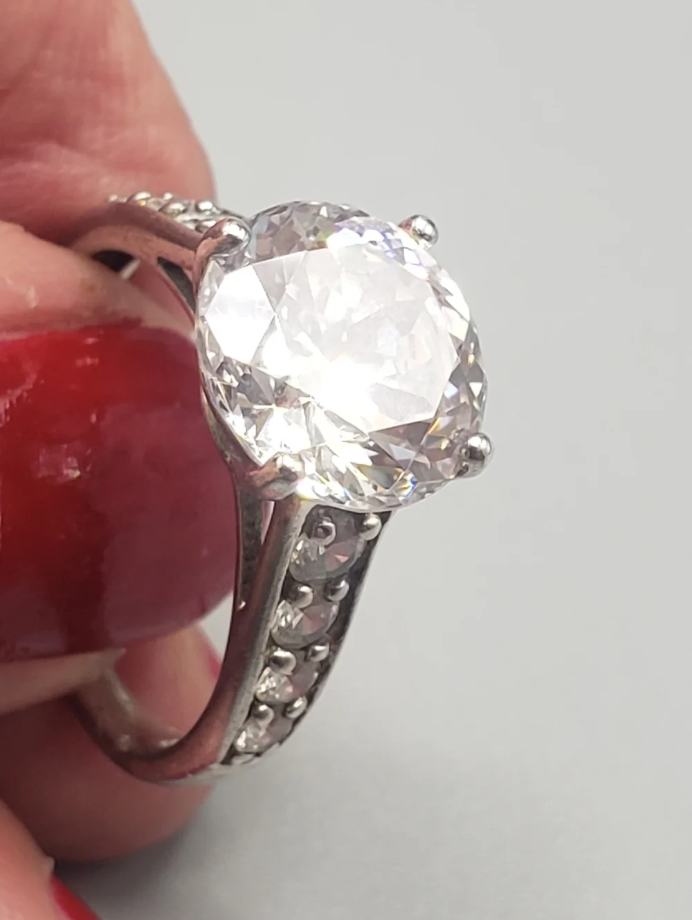 Sterling Silver w/ CZ crystals - Solitaire Cocktail Ring 7.75